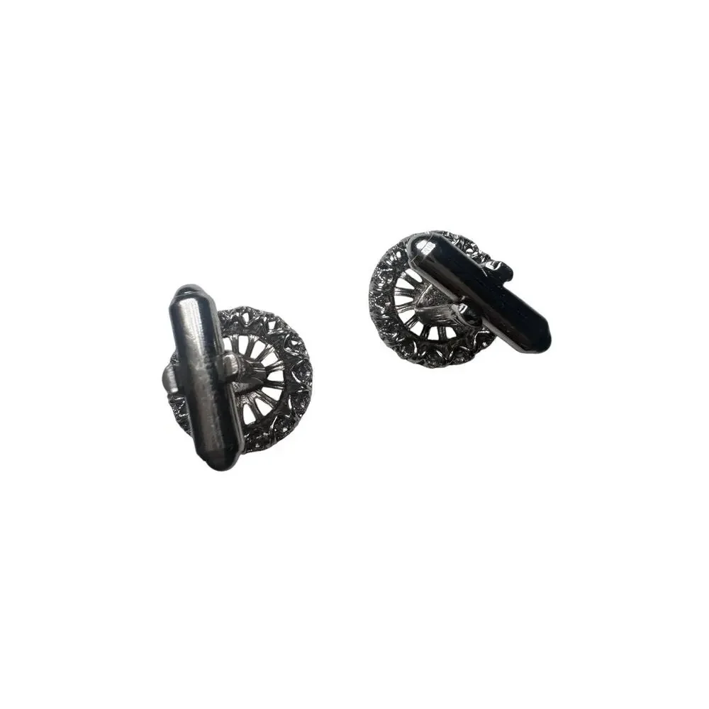Vintage Silver-Tone Rhinestone Cufflinks – Round Filigree Design